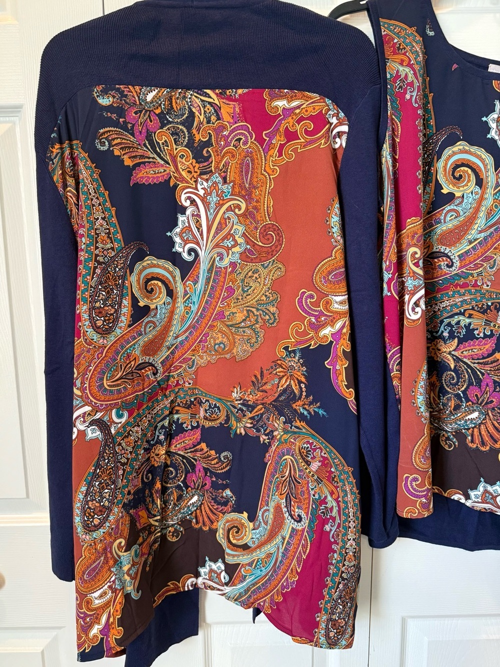 # Chico's XXL Navy Tank Sweater & Open Cardigan with Paisley Woven Accents - Picture 15 of 16